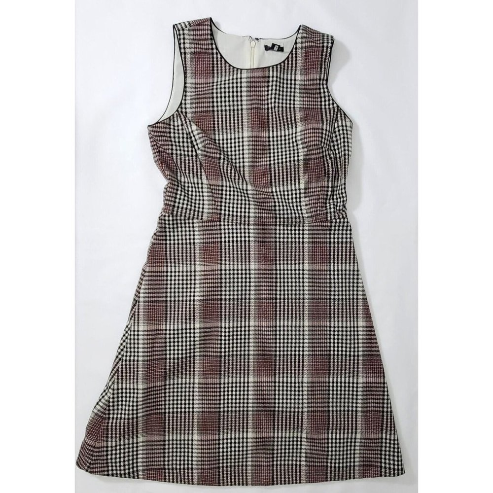 Ann Taylor Dress Women's Flare Round Neck Sleeveless Stretch Sz 4 BlackPlaid Fit